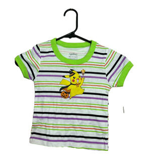 Pokemon Girls Pikachu Halloween T-Shirt Tee Shirt S 6/7 Green & Purple Stripe